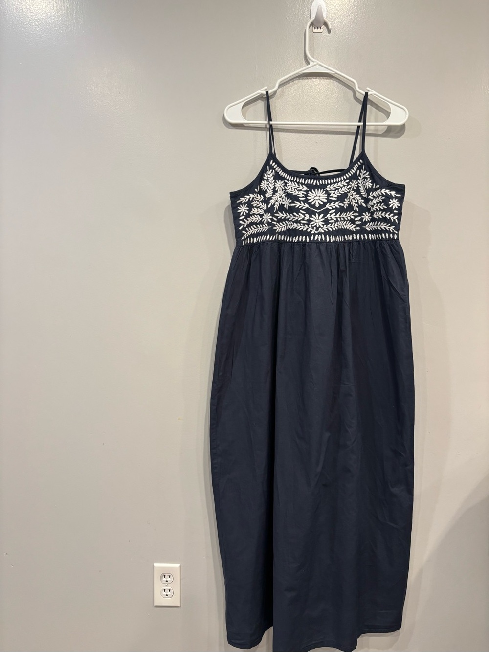 Navy Embroidered Spaghetti-Strap Maxi Dress